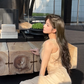 Apricot One-Shoulder Waist-Cinched Fitted Floor-Length Elegant Prom Dress R7104