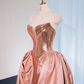 Pink strapless fitted long ball gown, bridal dress R8991