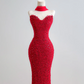 Red strapless lace fitted waist slim hip-hugging long sexy ball gown R8158
