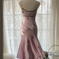 Light pink halter-neck fitted waist slim-fitting irregular hem midi ball gown R7700