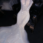 White halter-neck, fitted waist, bodycon skirt, sexy long ball gown, bridal dress R8781