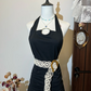 Black halterneck waist dark pleated slim sexy maxi dress homecoming dress R4323