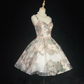 Retro pink floral suspender waist puffy princess skirt homecoming dress R4973
