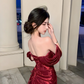 Red off-the-shoulder fitted waist sexy fishtail long ball gown R8131