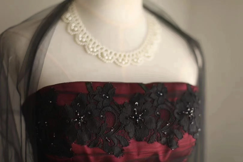 Deep red strapless fitted waist sexy long ball gown R6784