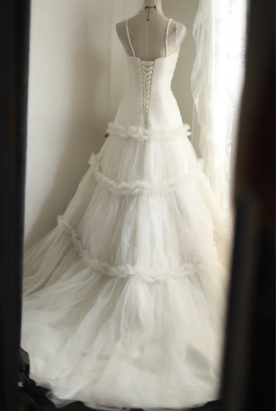 White halter-neck fitted long ball gown with a full skirt R6705