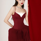 Red suspenders sexy waist slim skirt homecoming dress R4485
