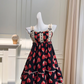 Black bottom suspender pink pattern puff cake skirt homecoming dress R5054