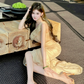 Apricot One-Shoulder Waist-Cinched Fitted Floor-Length Elegant Prom Dress R7104