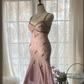 Light pink halter-neck fitted waist slim-fitting irregular hem midi ball gown R7700