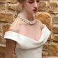 White one-shoulder slim waist elegant satin long dress bridal gown R5752