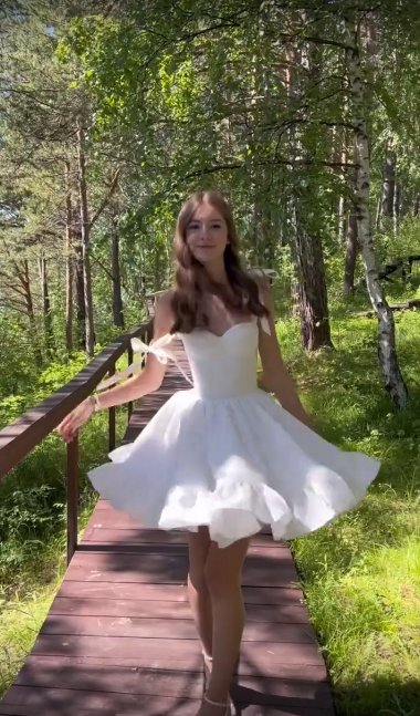 White Spaghetti‑Strap Tie‑Waist Fit‑and‑Flare Princess Mini Homecoming Dress R5455