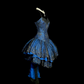 Blue halter-neck fitted short ball gown with a tiered skirt R6665