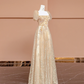 Apricot square neck fitted waist long ball gown R8410