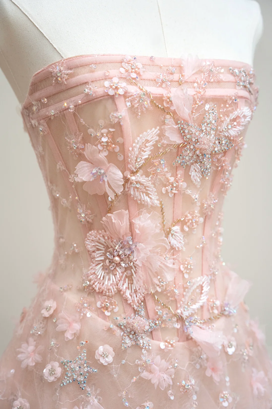Light pink off-the-shoulder fitted long ball gown, bridal dress R8901