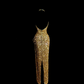 Gold sequined halter-neck fitted sexy ball gown R6625