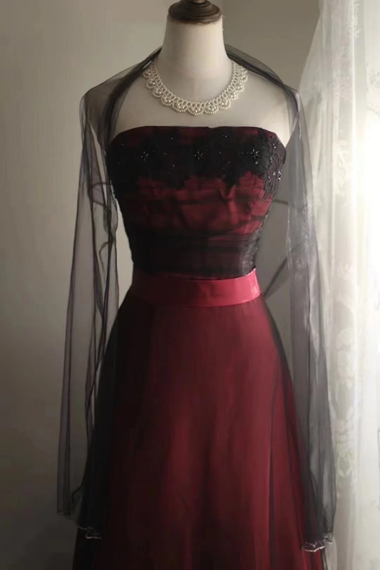 Deep red strapless fitted waist sexy long ball gown R6784