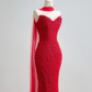 Red strapless lace fitted waist slim hip-hugging long sexy ball gown R8158