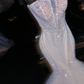 White halter-neck, fitted waist, bodycon skirt, sexy long ball gown, bridal dress R8781