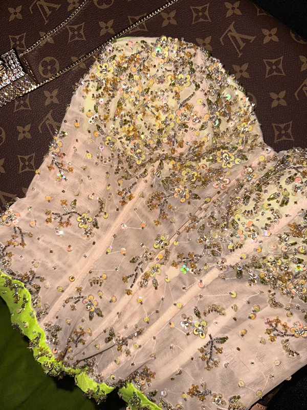 Green strapless fitted long ball gown R6944