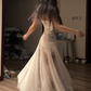 White dress with pink floral print, halter neck, fitted waist, bodycon fishtail skirt, ball gown R8094
