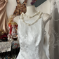 White suspender satin waist slim fit temperament A-line long skirt ball gown R6186