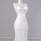 White strapless fishtail bodice, sexy bodycon skirt, long ball gown R8265