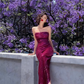Charming purple sequin sexy waist tube top maxi prom dress, homecoming dress R3104