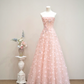 Light pink off-the-shoulder fitted long ball gown, bridal dress R8901
