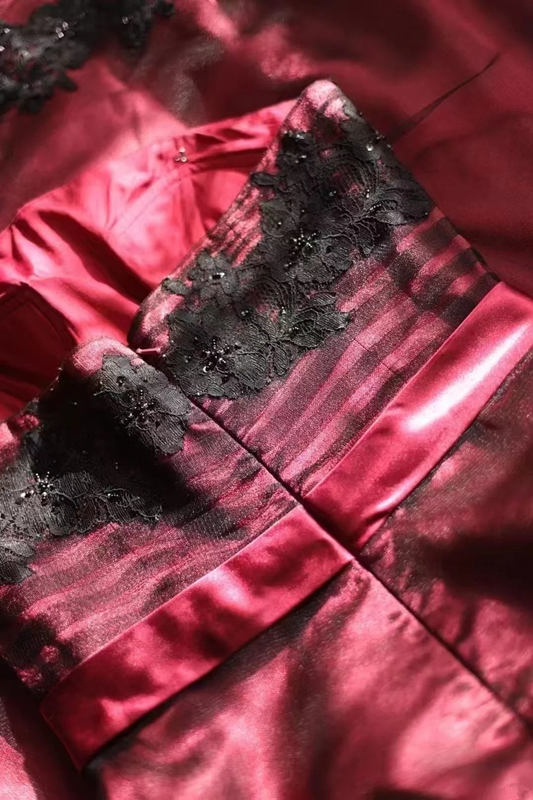 Deep red strapless fitted waist sexy long ball gown R6784