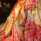 Pink retro floral strapless waist-cinching ball gown/bridal dress R7277