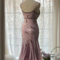 Light pink halter-neck fitted waist slim-fitting irregular hem midi ball gown R7700