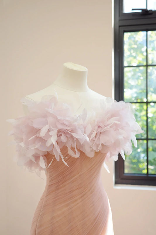 Light pink strapless fitted mermaid skirt long ball gown/bridal dress R8536