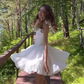 White Spaghetti‑Strap Tie‑Waist Fit‑and‑Flare Princess Mini Homecoming Dress R5455