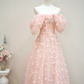 Light pink off-the-shoulder fitted long ball gown, bridal dress R8901