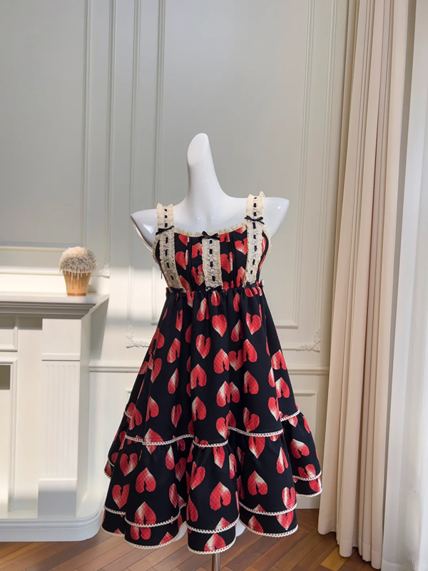 Black bottom suspender pink pattern puff cake skirt homecoming dress R5054