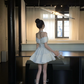 White gentle one-shoulder waist slim A-line short skirt homecoming dress R5092