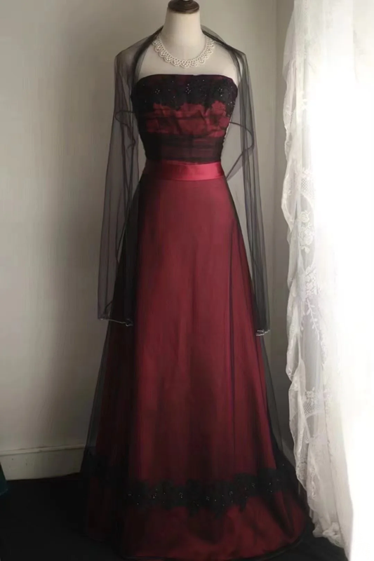 Deep red strapless fitted waist sexy long ball gown R6784