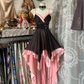 Black halter-neck fitted dress with pink lining skirt for a ball gown R6385