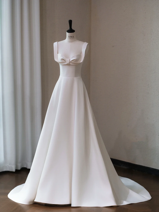 White halter chest bow design waist slim A-line long dress bridal gown R5711
