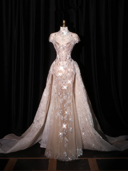 Light pink fitted waist bodycon long ball gown/bridal dress R8931