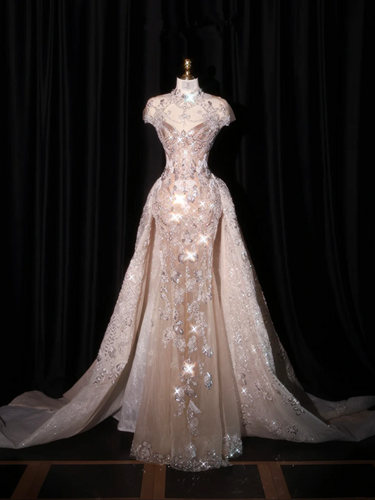 Light pink fitted waist bodycon long ball gown/bridal dress R8931