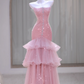 Pink tube top waist slim hip maxi dress prom dress bridal gown R5867