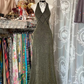 Olive gold halter neck fitted waist sexy long ball gown R7463