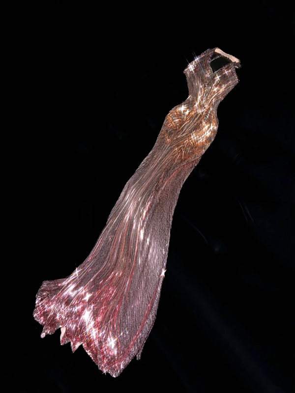 Rose gold sequined halter neck slim waist sexy long skirt, prom dress R5670