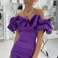 Purple one-shoulder slim waist hip skirt homecoming dress R5514