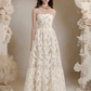 Off-white tube-top waist lace long dress for homecoming R4851
