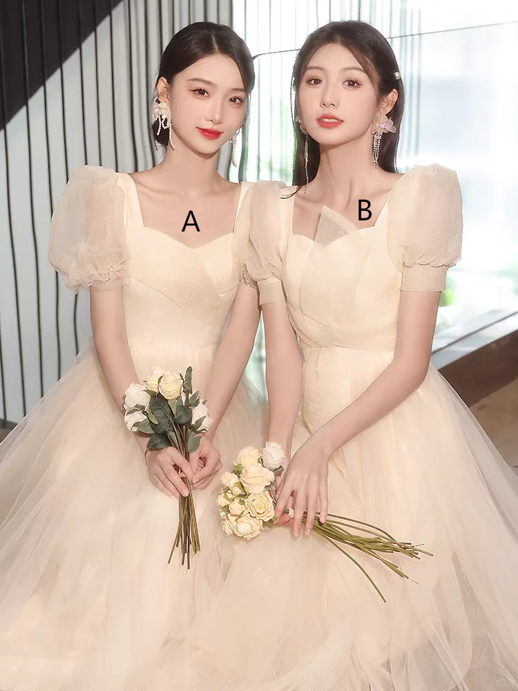 Apricot slim waist ball gown, bridesmaid dress R5986