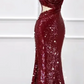Red Strapless Sequin-Embellished Waist-Cinched Slim-Fit Long Ball Gown R7143