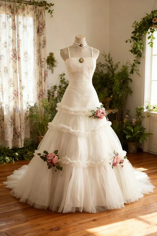 White halter-neck fitted long ball gown with a full skirt R6705